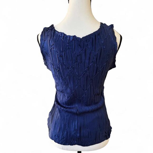 y2k‎ vtg. Midnight Blue Beaded Crinkle Top Blouse kOMAROVsize Medium - Picture 6 of 8